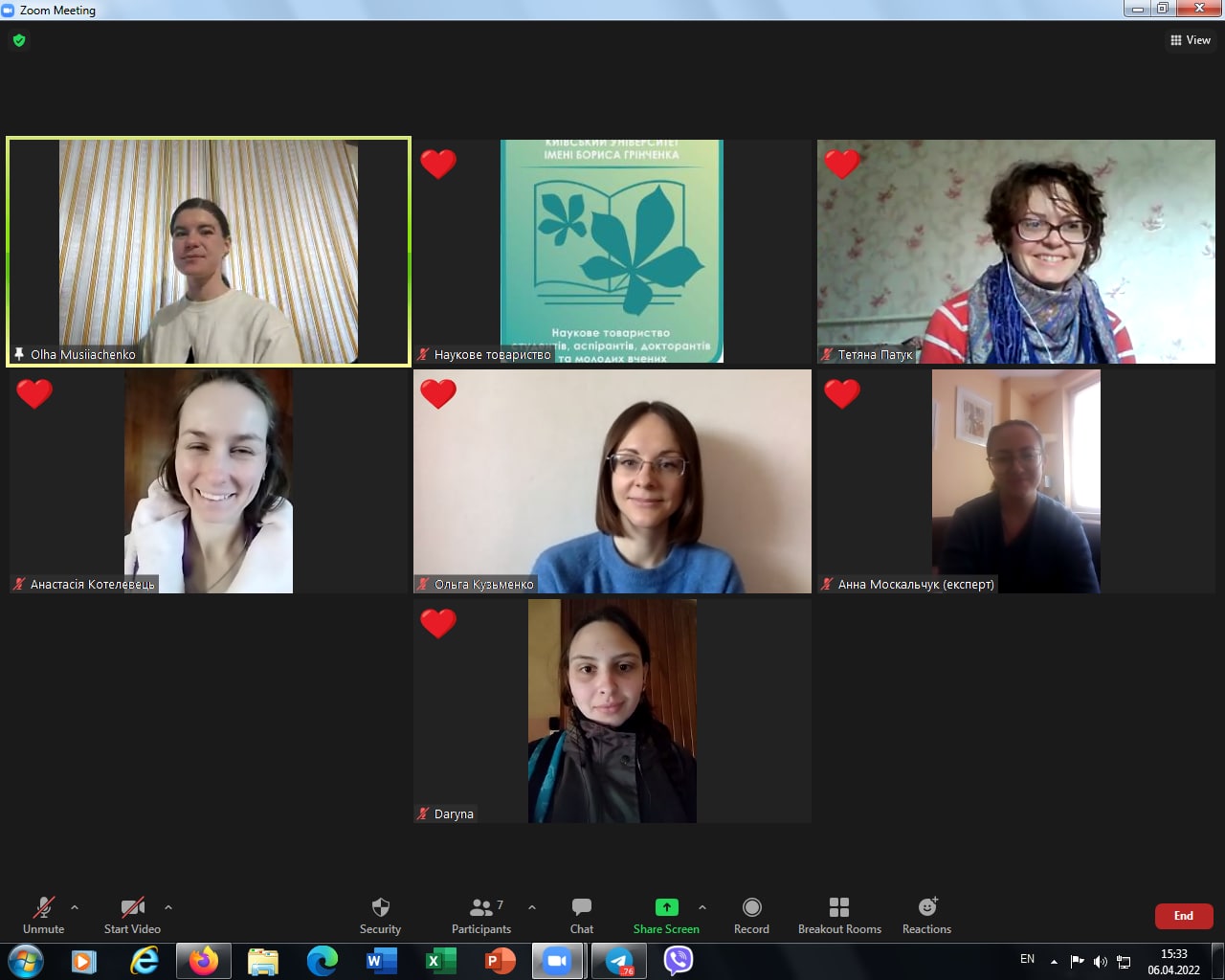 06.04.22 – Онлайн-засідання Ради Наукового товариства студентів, аспірантів, докторантів і молодих вчених Київського університету імені Бориса Грінченка